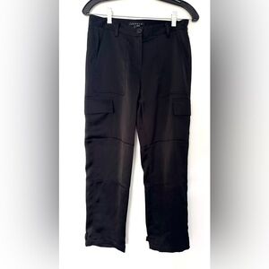 Theory Black Textured Satin Cargo Pants - Size 0 - High Rise Straight Leg